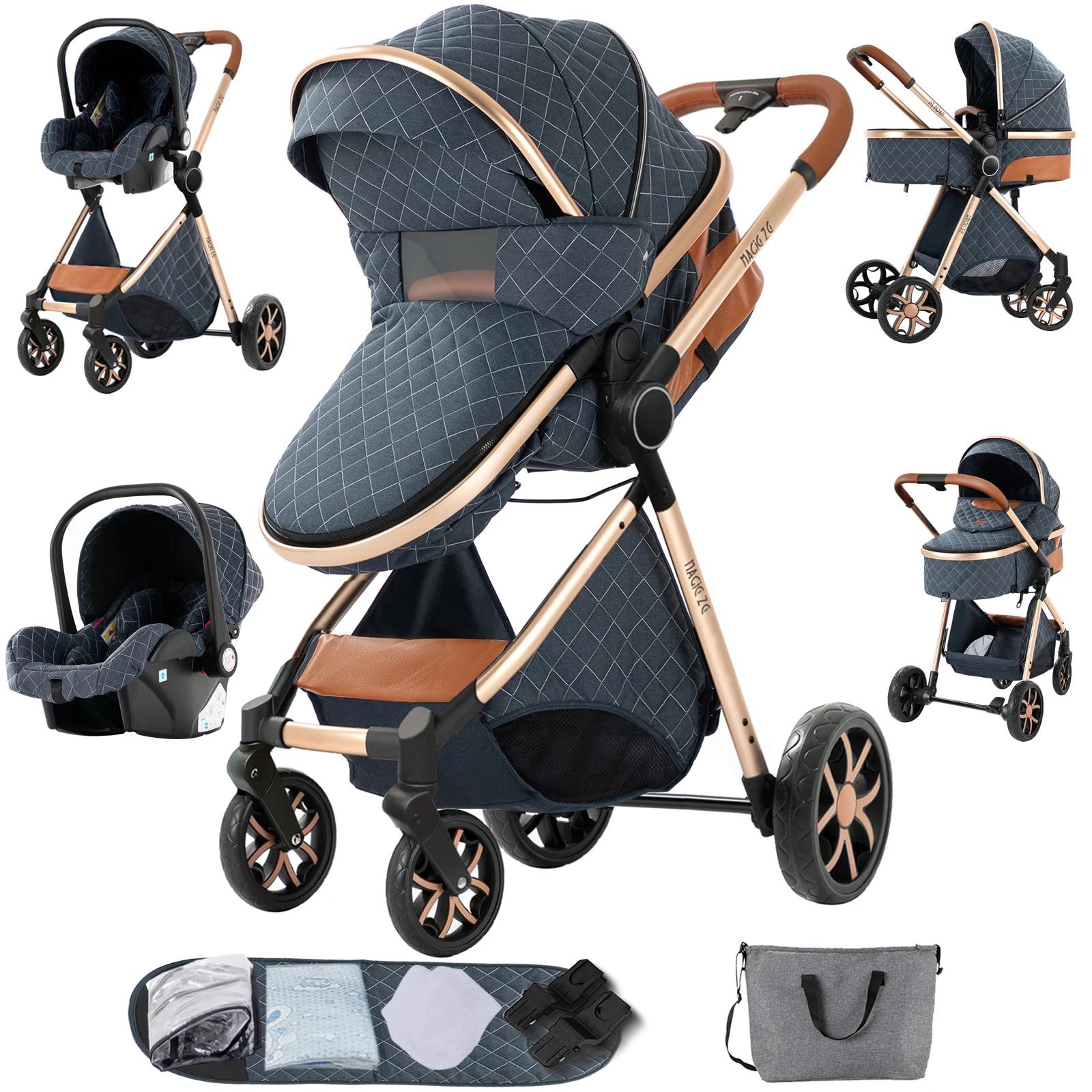Poussette bébé 3 en 1 haute paysage avec siège auto landau bébé poussette bébé convertible cadre Dur