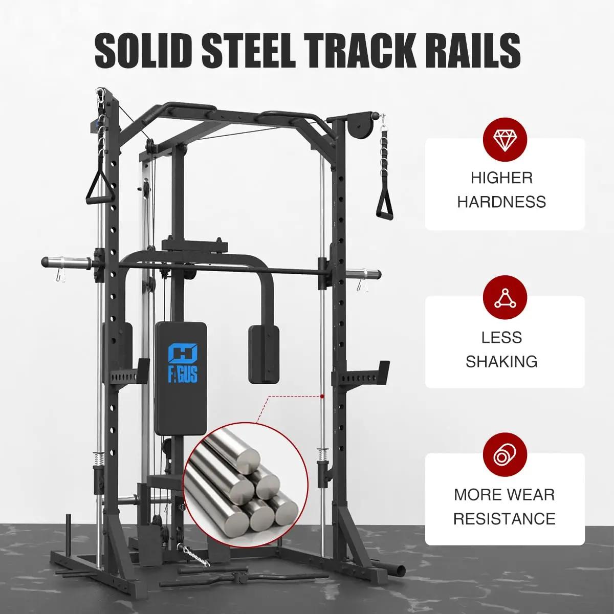 FAGUS Smith Machine Home Gym Power Cage avec système de poulies, rack à squats compact pour entraîne