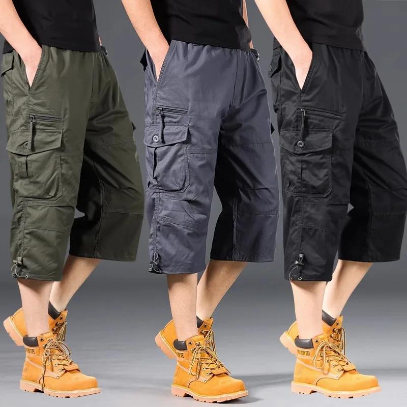 Short Cargo d'été pour hommes, ample, décontracté, sous le genou, taille élastique, grande taille, J