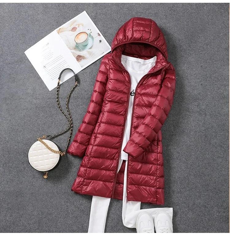 Veste de printemps ultralégère et fine pour femme, longue, pliable, chapeau détachable, jupe cintrée