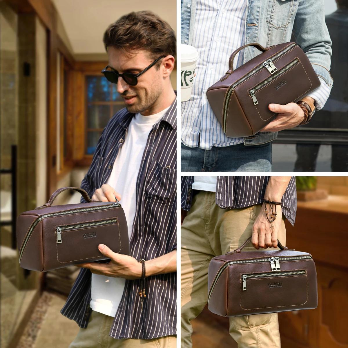 Sacs à cosmétiques personnalisés pour hommes, trousse de maquillage de luxe en cuir véritable, fourr