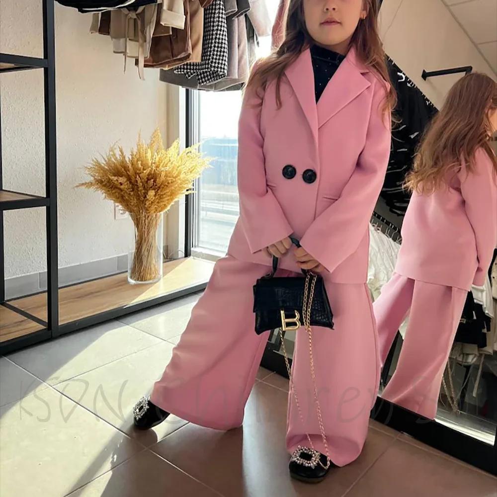 Costume pour filles, ensemble 2 pièces à la mode, revers cranté, Double boutonnage, vêtements de cér