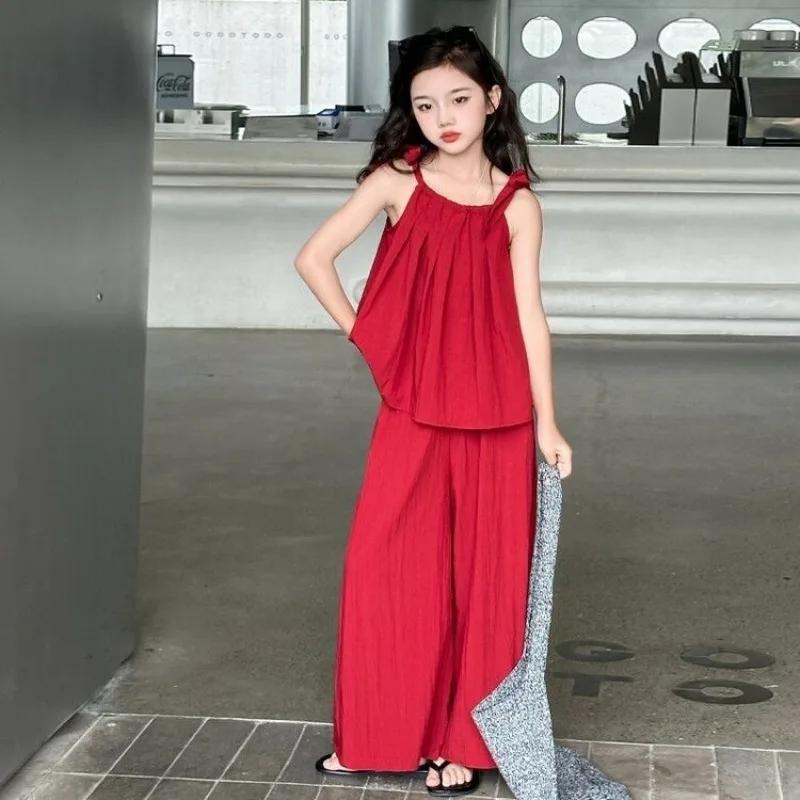 Costume pour enfants à bretelles 2025, vêtements d'été pour filles, ensemble pour adolescentes de 10