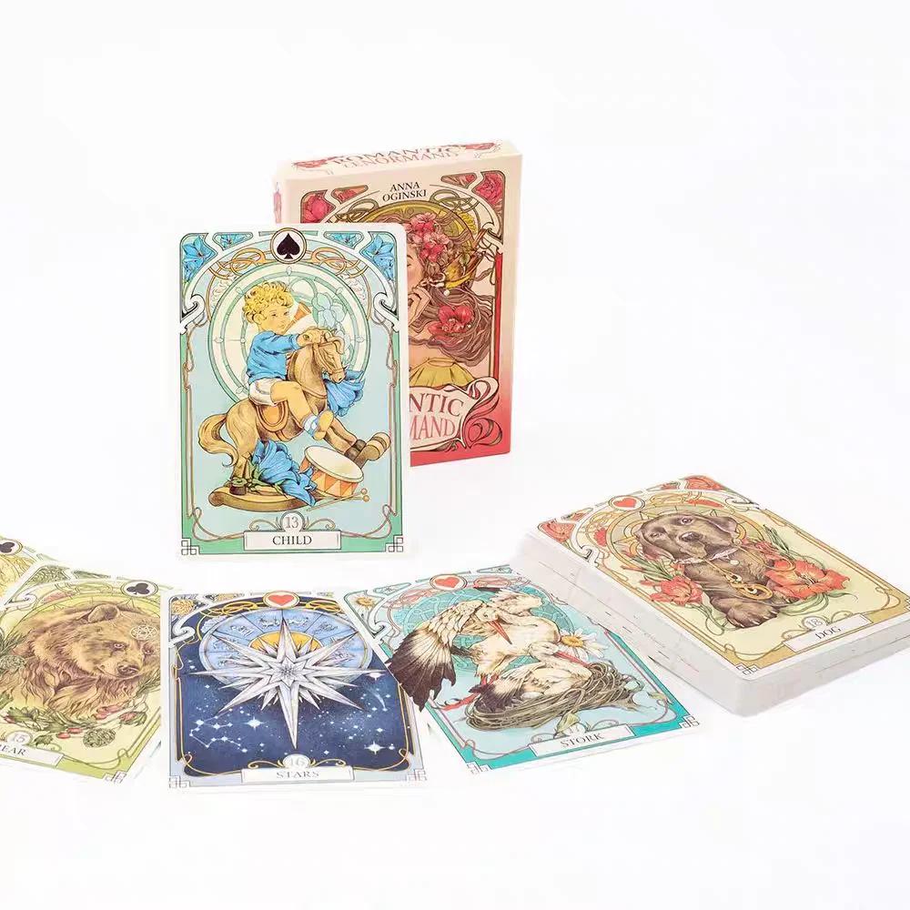 Cartes Oracle Lenormand romantiques, 10.2x7.2cm, Vision anglaise, Motifs floraux, 37 pièces, 4x2.8 p