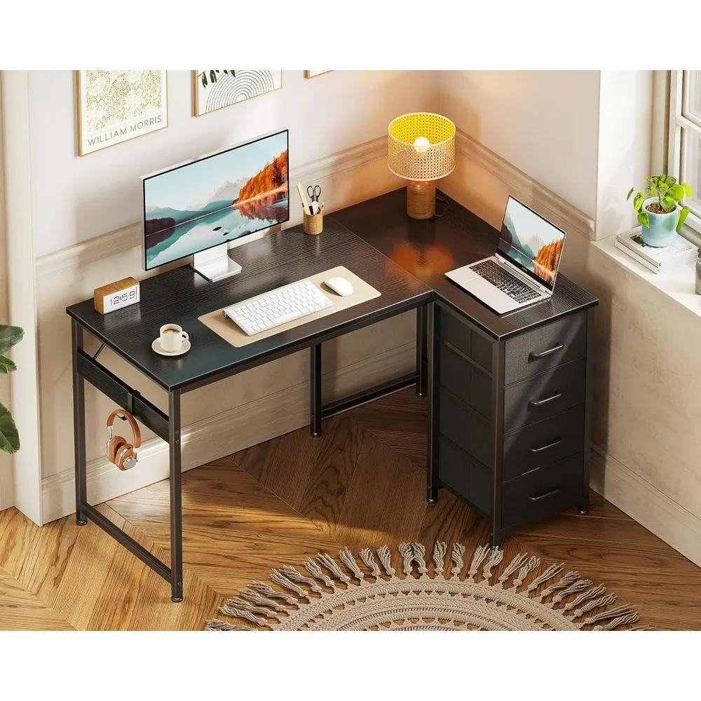Casaottima Bureau en forme de L avec 4 tiroirs, petit bureau d'ordinateur d'angle de 40 pouces, tabl