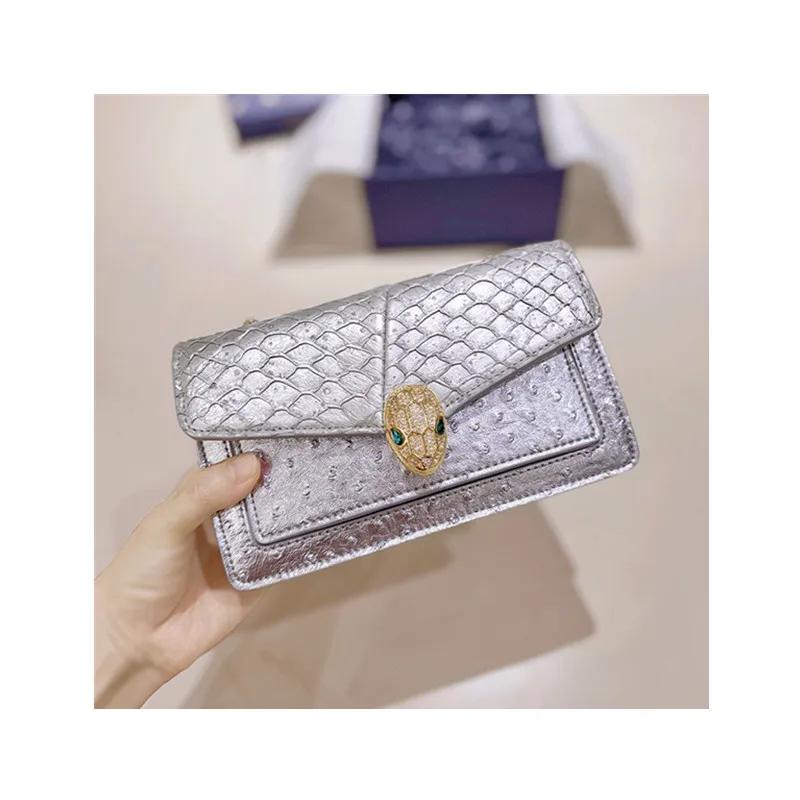 Sac à chaîne en cuir véritable pour femme, motif autruche tête de serpent, mini sac carré exquis à p