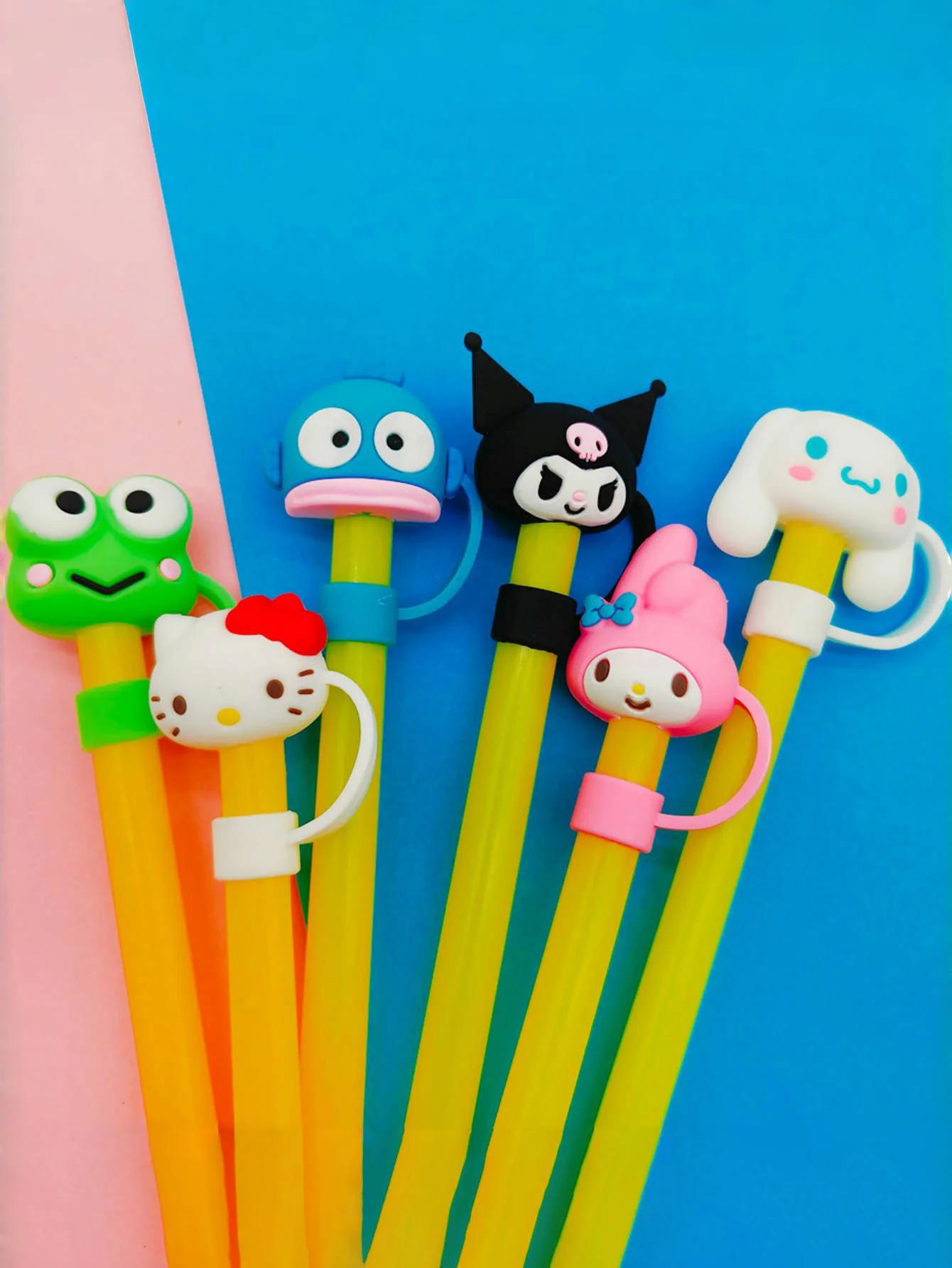 1/6 pièces Sanrio Hello Cute Kitty & Kuromi – Protège-pailles en PVC réutilisables avec embouts déco
