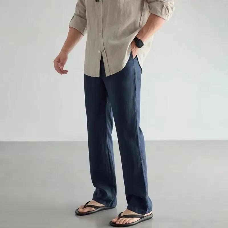 Pantalon 100% lin et coton pour homme, respirant, style jogging, streetwear hip-hop, vêtements décon