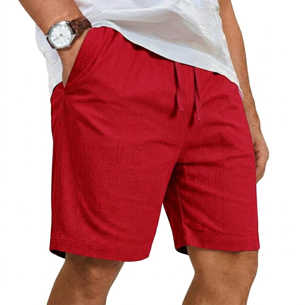 Nouveau short décontracté pour homme en lin uni léger, style gym, plage, hawaïen, ample, en coton, g