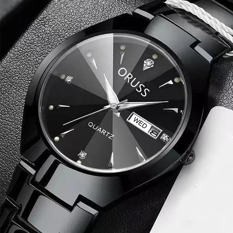 ORUSS-Montre de couple étanche pour hommes et femmes, quartz, acier inoxydable, date, semaine, horlo