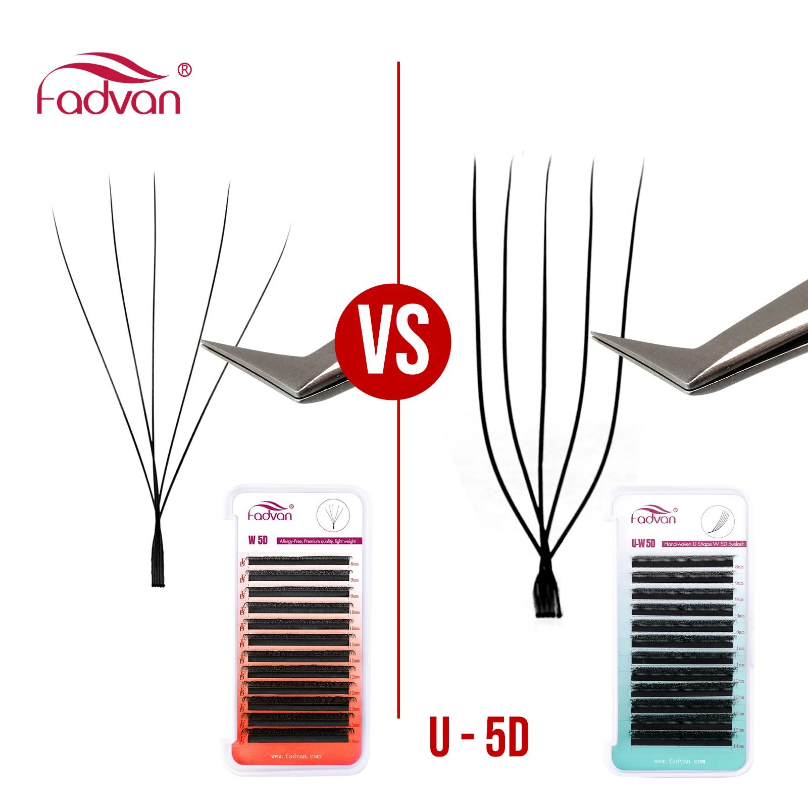 FADVAN Cils en U YY 3D 4D 5D, lot de 10 paires, noir mat, naturels, souples, éventails étroits, 12 l