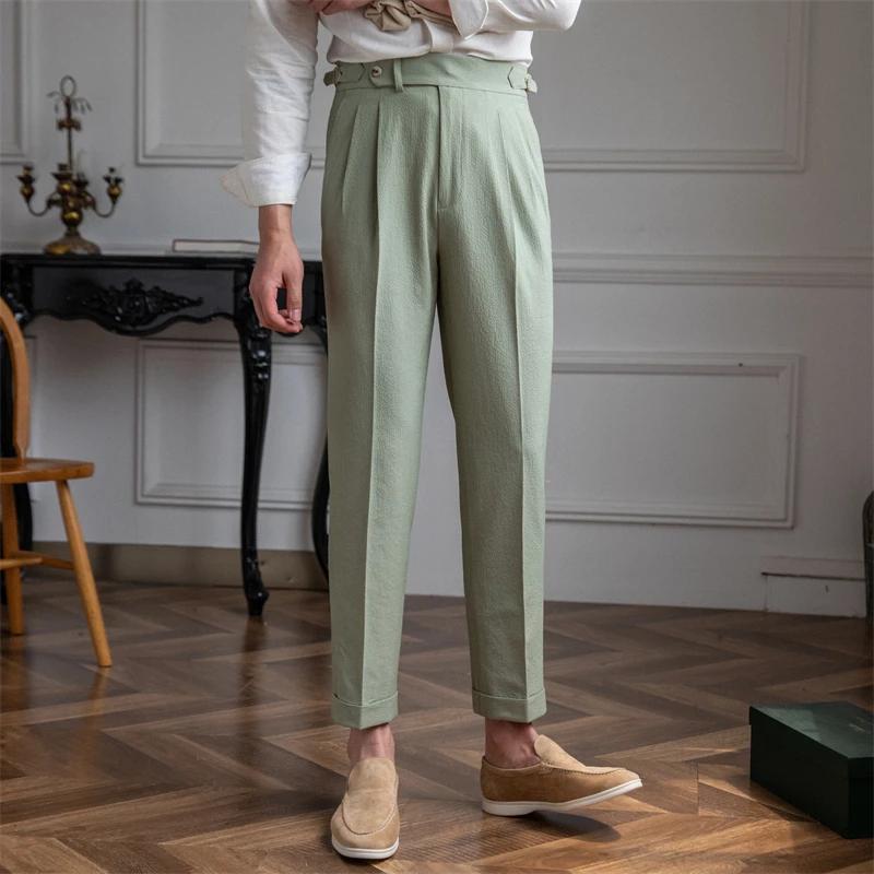 Deer Sanxian-Pantalon d'Été Décontracté pour Homme, Vêtement d'Affaires en Gaze à Bulles, Taille Hau