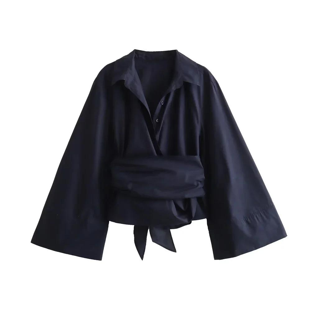 Chemise en popeline à Double boutonnage pour femmes, nouvelle mode décontractée, col Polo, nœud papi