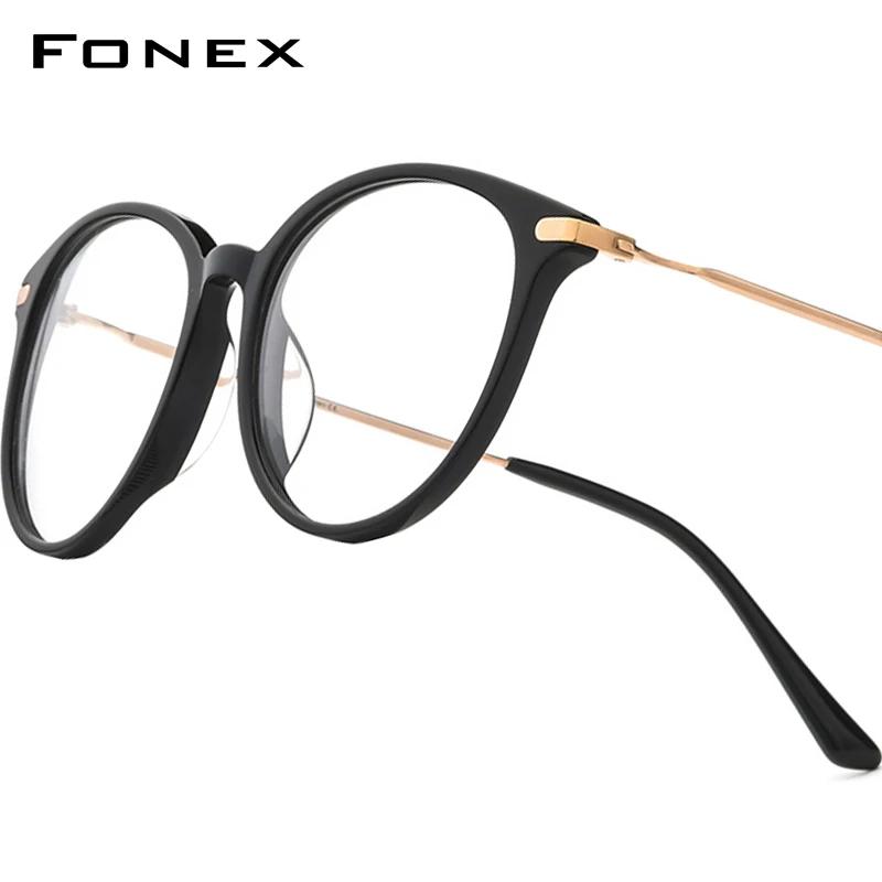 FONEX acétate titane lunettes cadre femmes marque Design Vintage rétro rond lunettes hommes lunettes