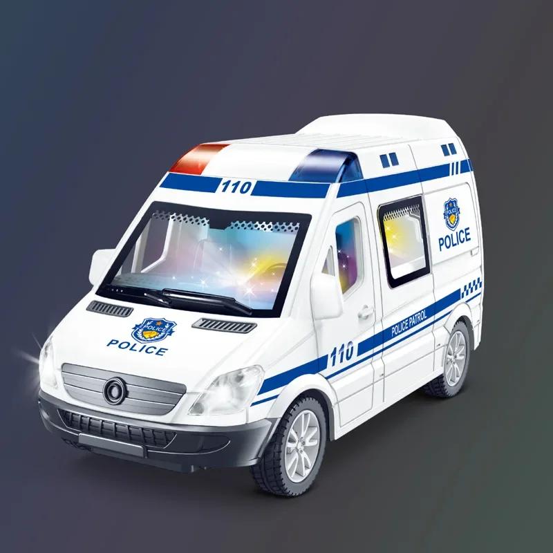 1:32 Mini voiture Diecast Ambulance camion de pompier modèle de voiture de police son et lumière véh