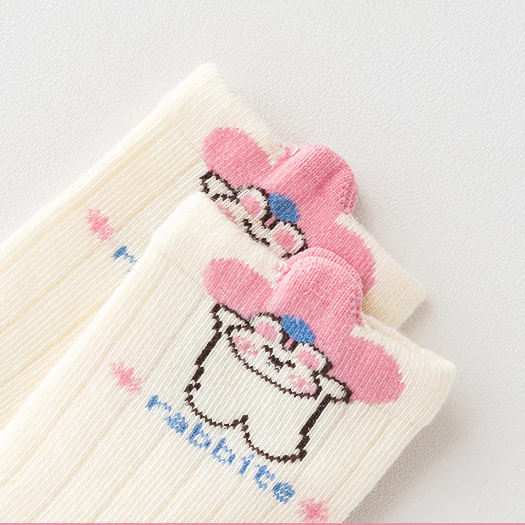 Lot de 5 chaussettes de sol pour enfants avec motifs lapin 3D et motifs floraux, points antidérapant