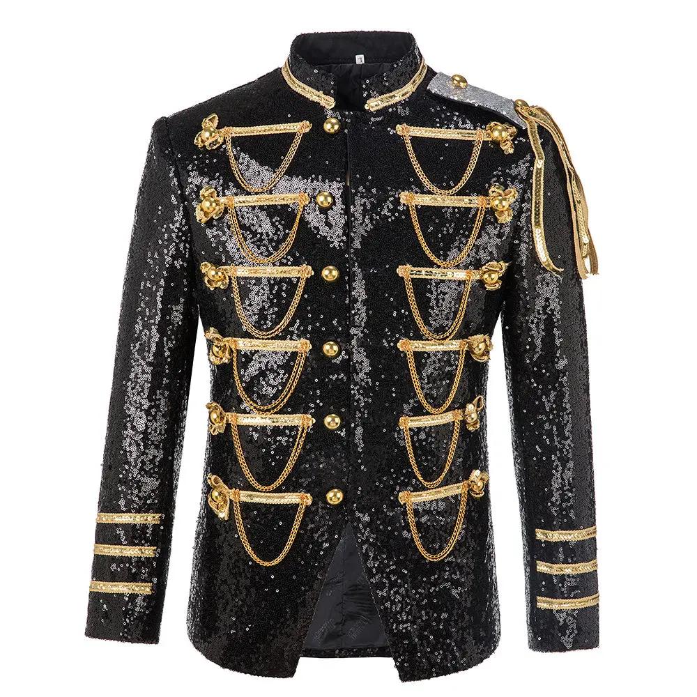 Veste de scène uniforme à paillettes pour hommes, costume MJ, blazer masculin, noir, rouge, bleu, ar