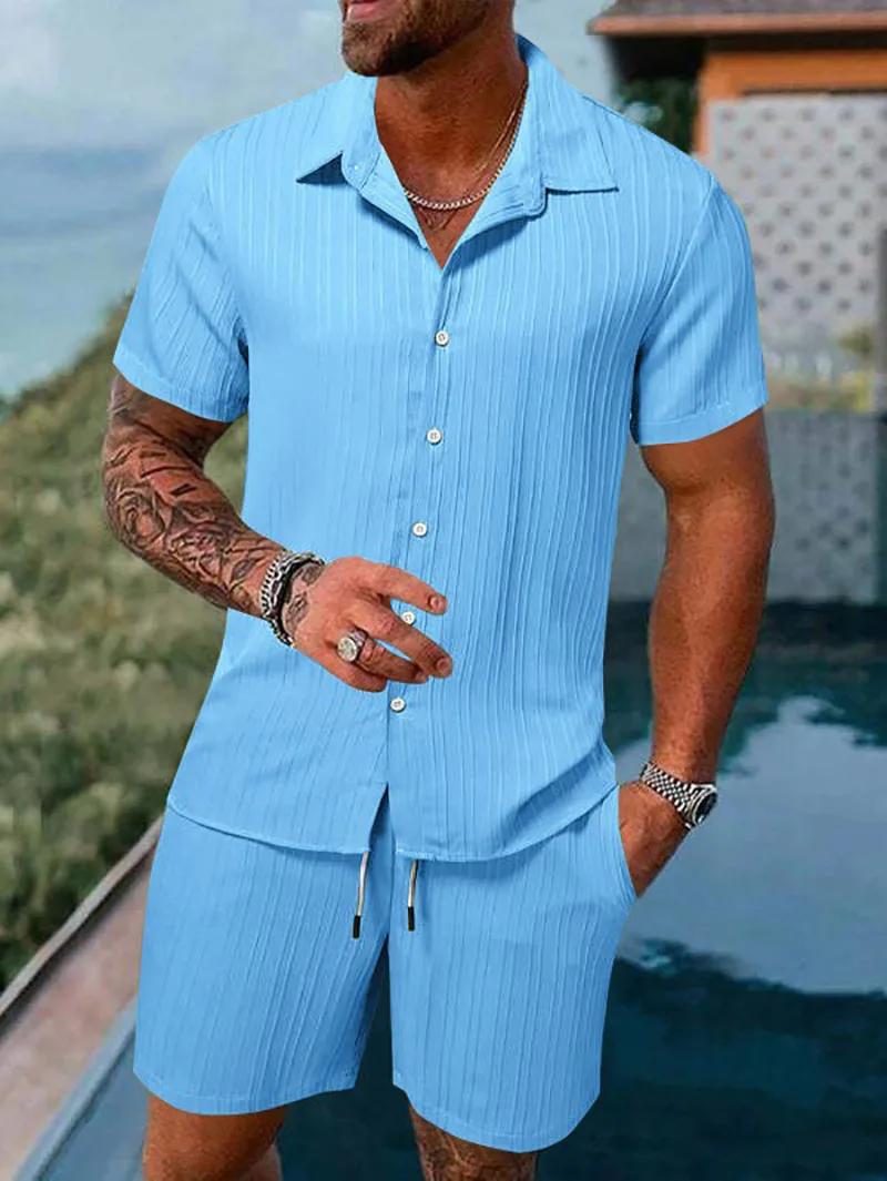 Polo de sport décontracté pour hommes, couleur unie, ample, manches courtes, Short avec cordon de se