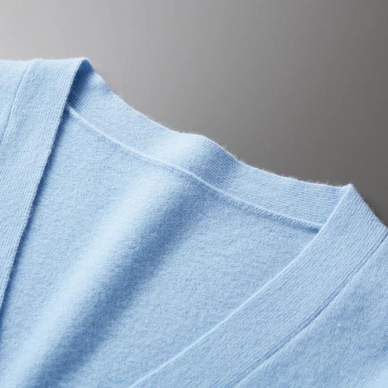 Pull en laine pure pour hommes, cardigan basique, manteau à col en V, veste décontractée, haut de do
