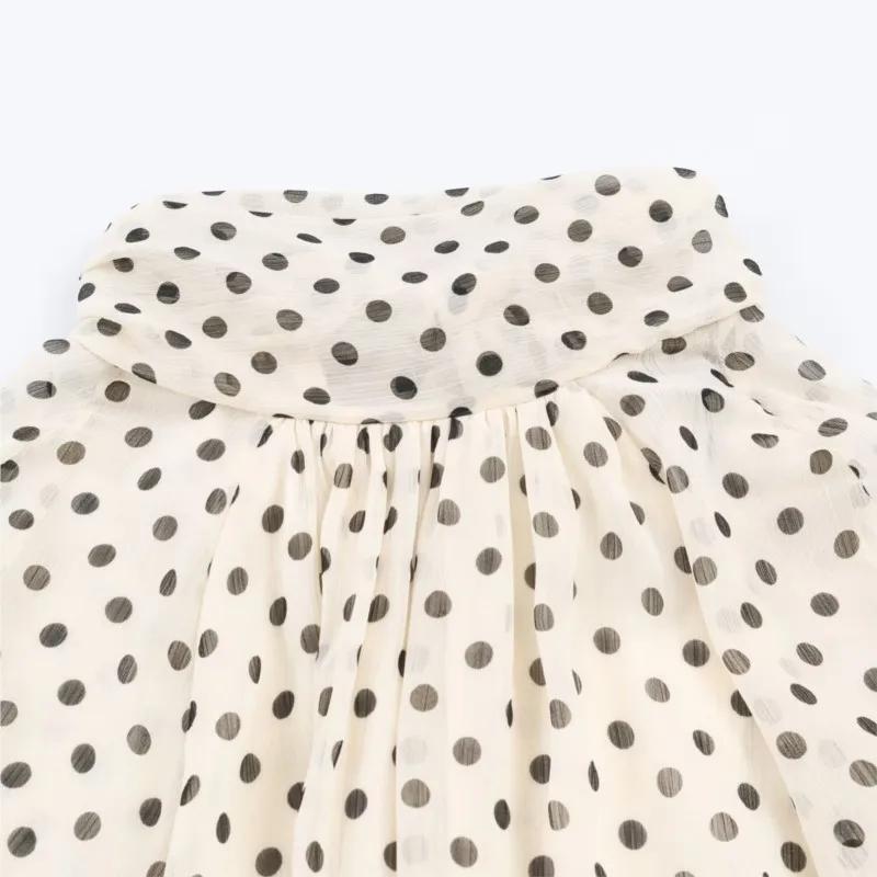Femmes à pois imprimé Blouse décontracté col haut à manches longues dame haut Simple femmes Blouse f
