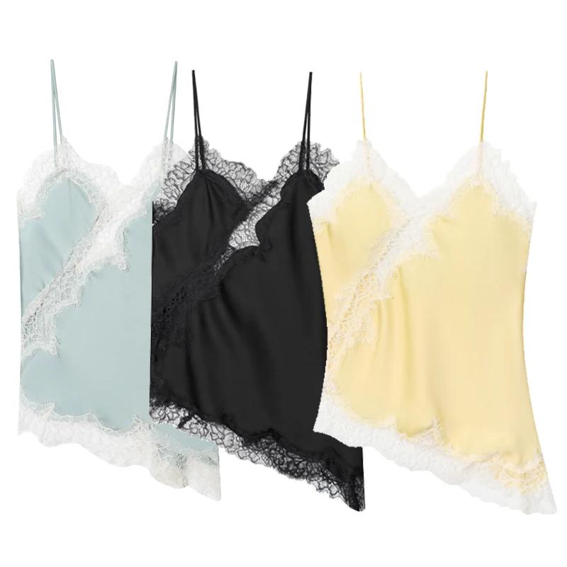 HXAO 2025 femme asymétrique haut à bretelles femmes Sexy noir jaune bleu haut dentelle réservoirs et