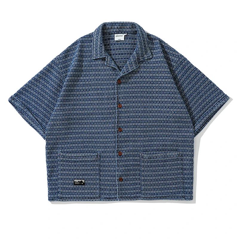 Chemises Vintage en Denim pour hommes, Streetwear, mode, ample, décontracté, à rayures, manches cour
