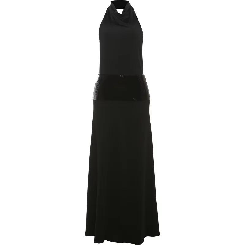 Sisterlinda dos nu robes de mode élégant licou Patchwork drapé Maxi moulante femme solide Simple soi