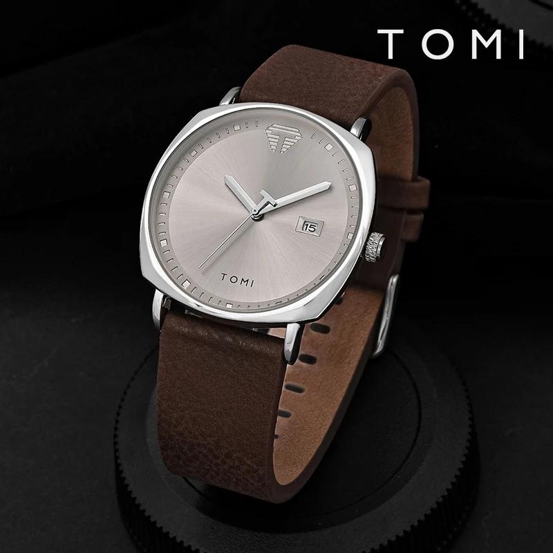 TOMI montre pour hommes minimaliste mode montre de sport calendrier cuir montre à quartz décontracté