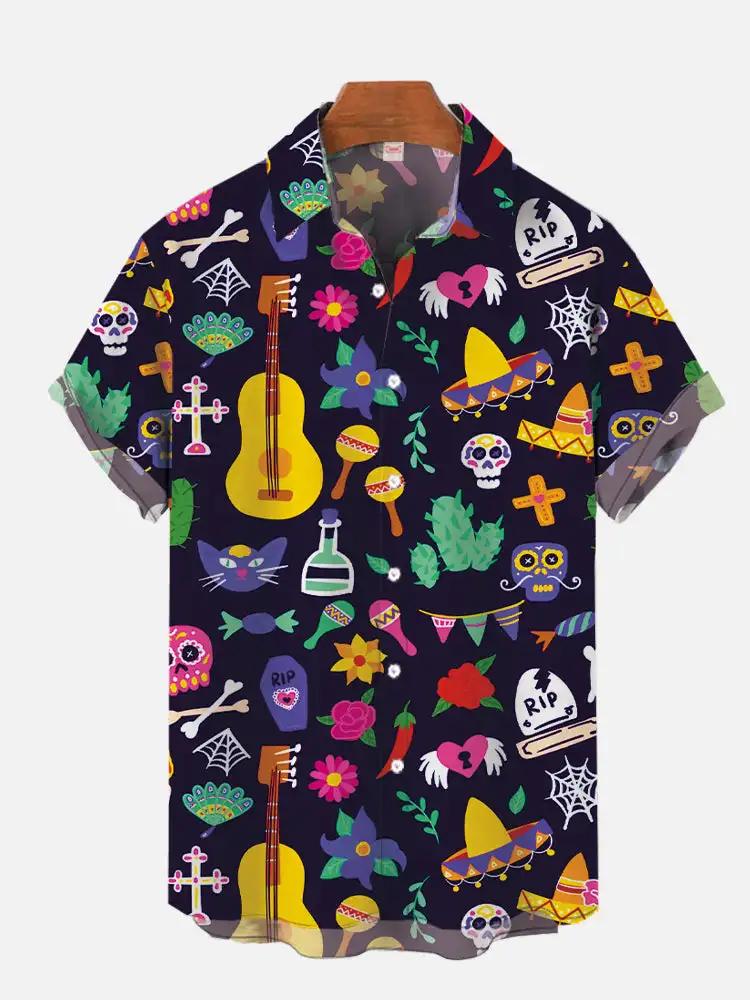 Chemises hawaïennes pour hommes, à la mode, Style mexicain, Graffiti coloré, affiche d'art imprimée,