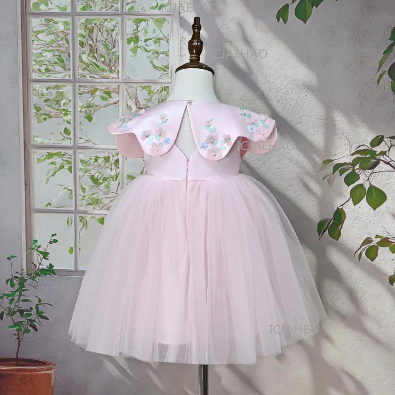 Robe de Cérémonie Enfant 2026, Costume Tutu d'Anniversaire pour Bébé Fille avec Cape Appliquée, Robe