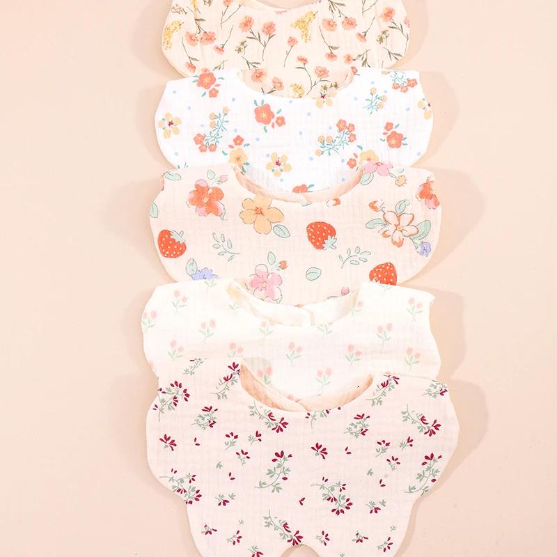 Bavoirs bandana coréen 5 pièces coton pastoral floral - Serviettes salive bébé garçon fille nouveau-né