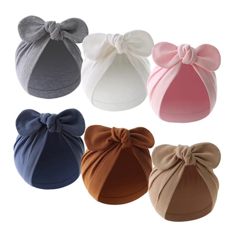 Chapeau Turban pour bébé, oreilles de lapin mignonnes, couleur unie, Bonnet pour nourrissons, filles