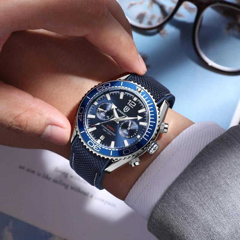 QINGXIYA mode chronographe montre à Quartz hommes bracelet en Silicone étanche calendrier 24 heures