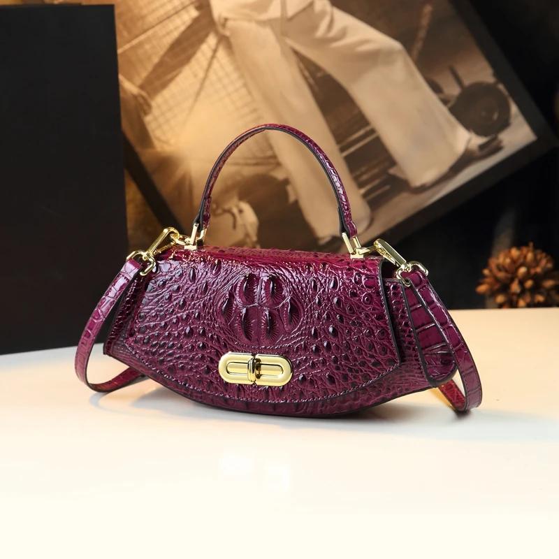 Sac à main en cuir véritable motif crocodile pour femme, petit sac de dégager initié, sacs à bandoul