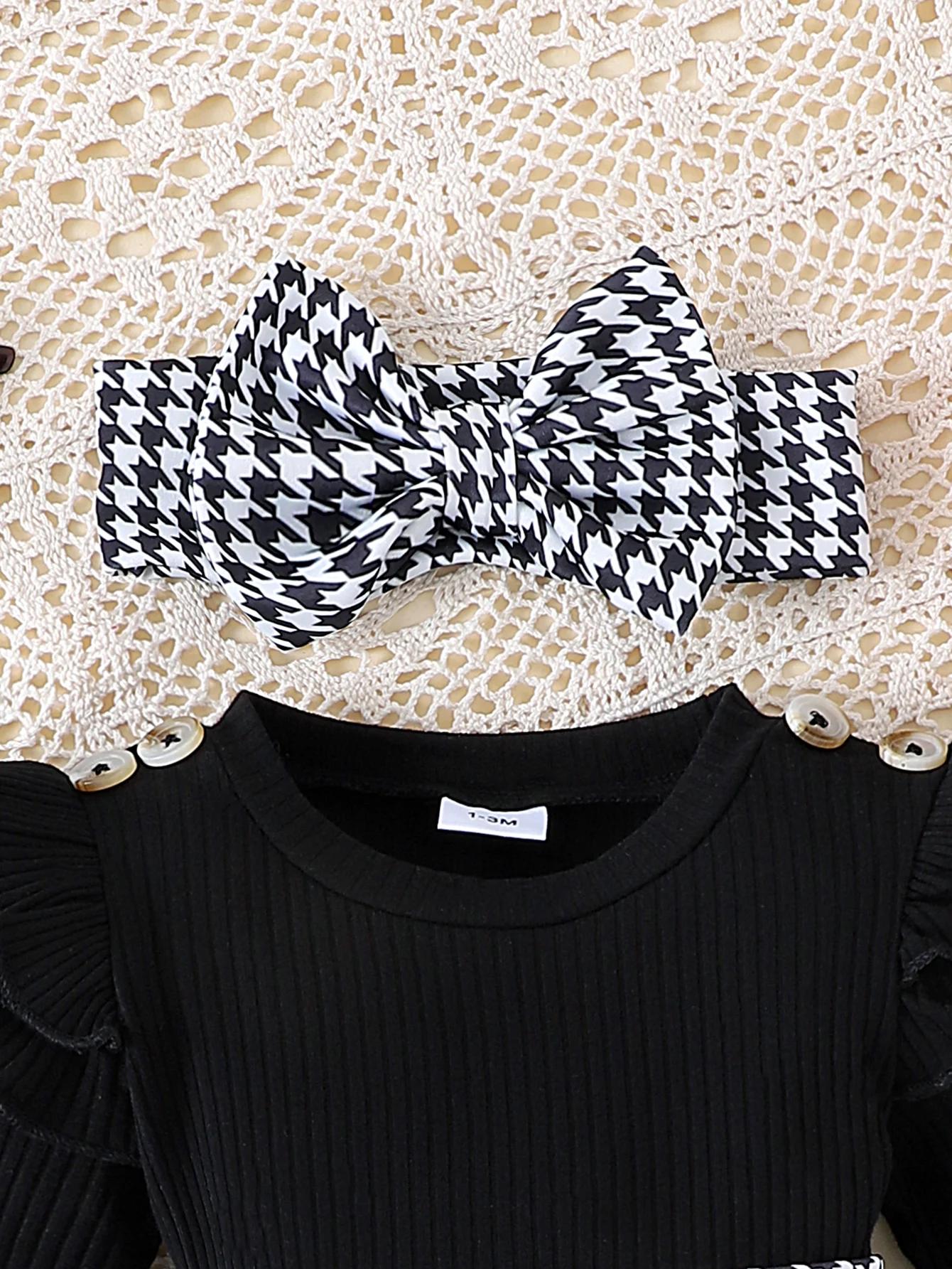 2 pièces en automne, bébés filles âgés de 0 à 1 ans, haut noir confortable, doux et mignon + jupe pi