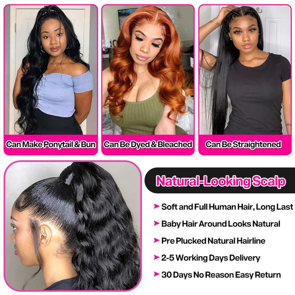 Perruque Lace Front Wig Body Wave 360 Naturelle, Cheveux Humains, 13x4, 13x6, HD, Closure 5x5, 30 32