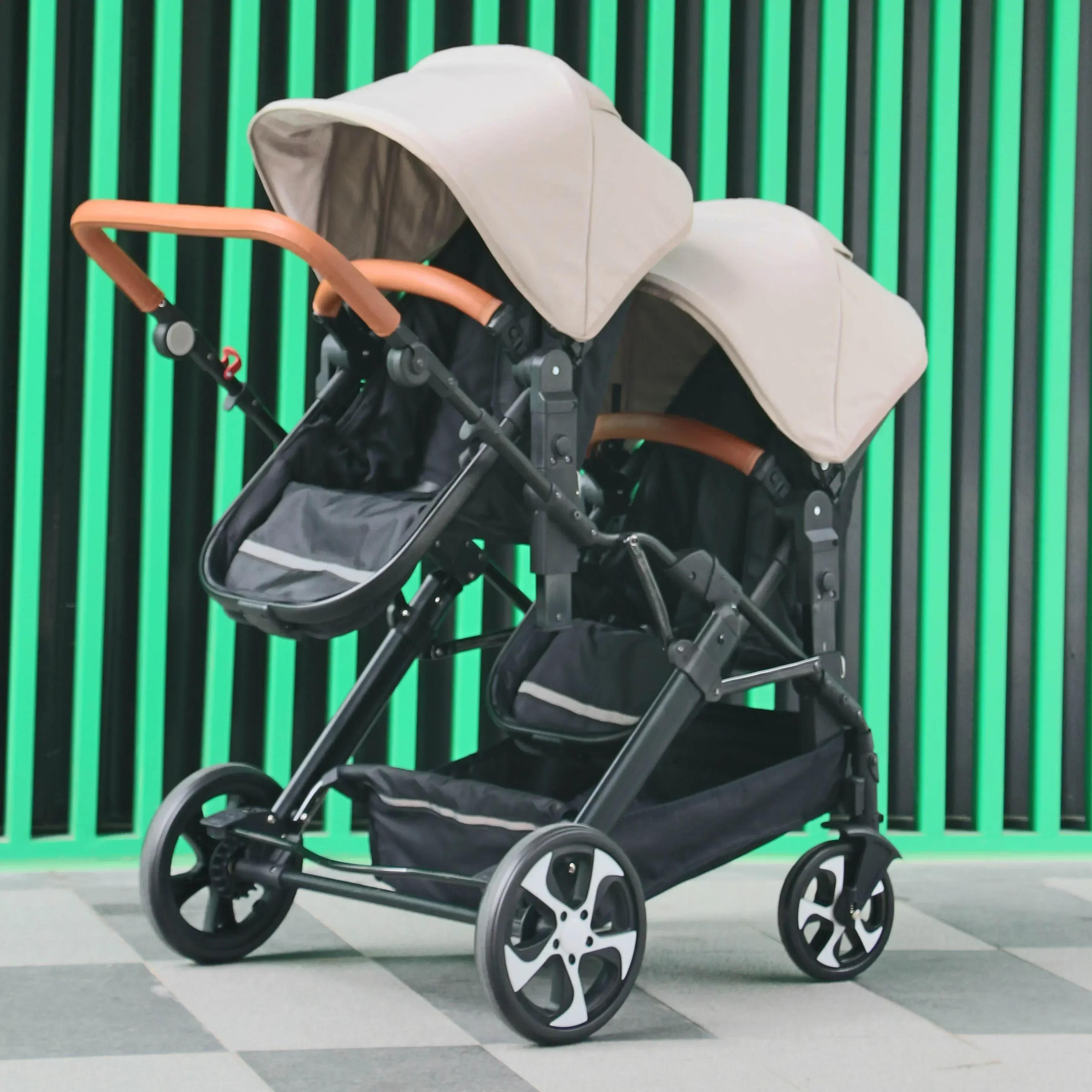 2025 Nouvelle poussette trois-en-un jumeaux avec siège auto, pliable, légère, équipée de cadeaux