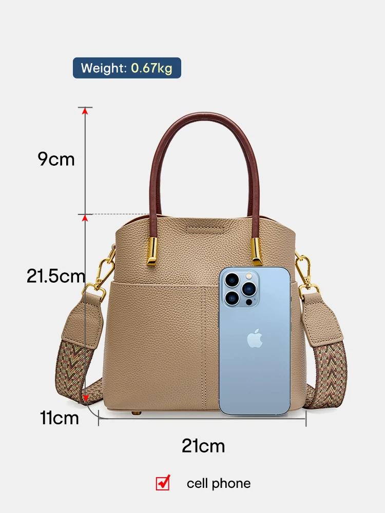 Sac seau polyvalent en cuir véritable Zency pour femme, sac à main, sac fourre-tout en cuir