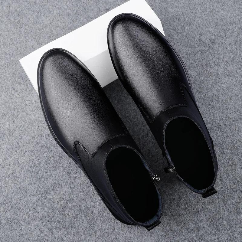 Chaussures en cuir véritable pour hommes, bottes de rinçage en peluche, chaussures d'affaires décont