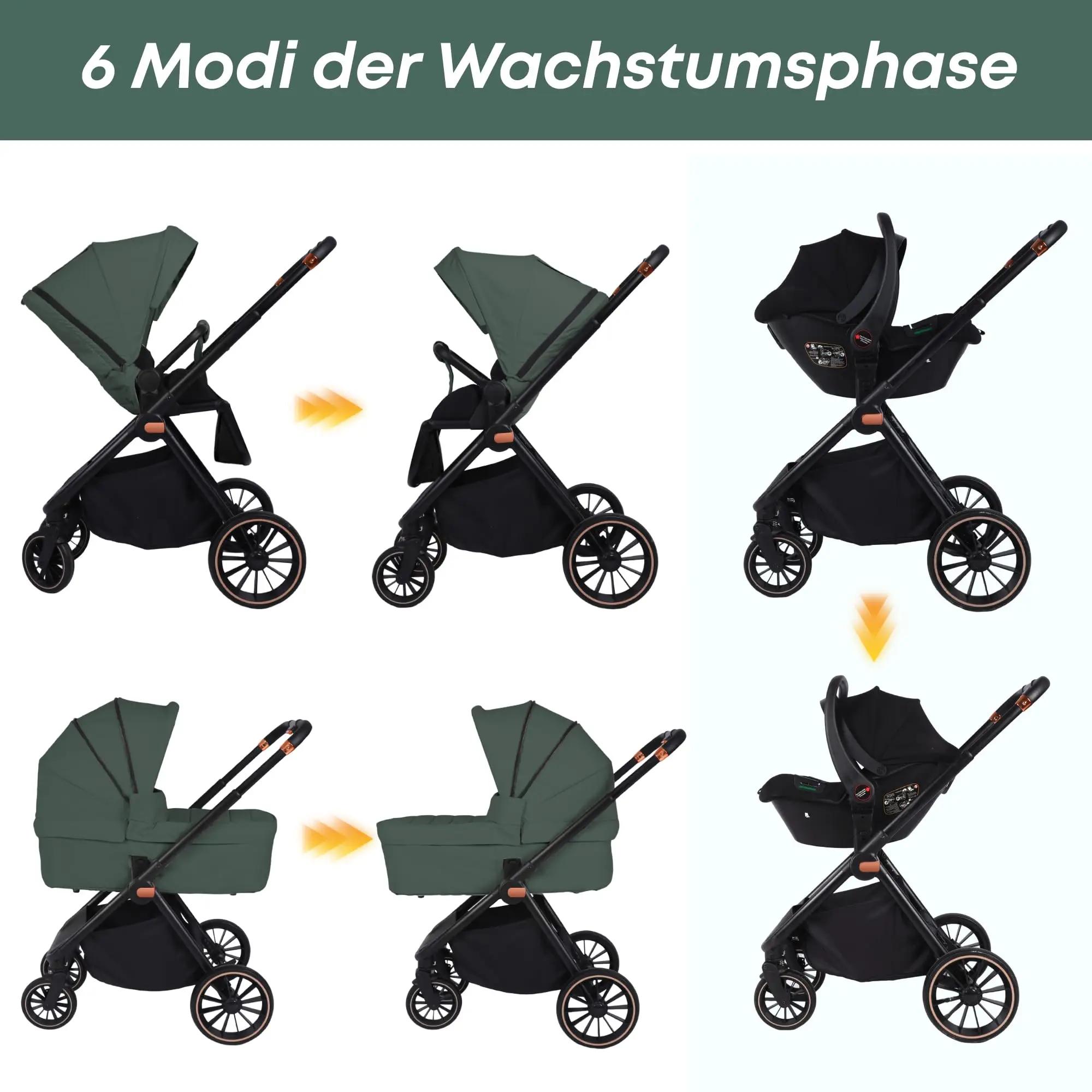 Poussette bébé 3 en 1 avec siège auto I-Size, cadre en aluminium, poussette pliable 0-26 kg, pousset
