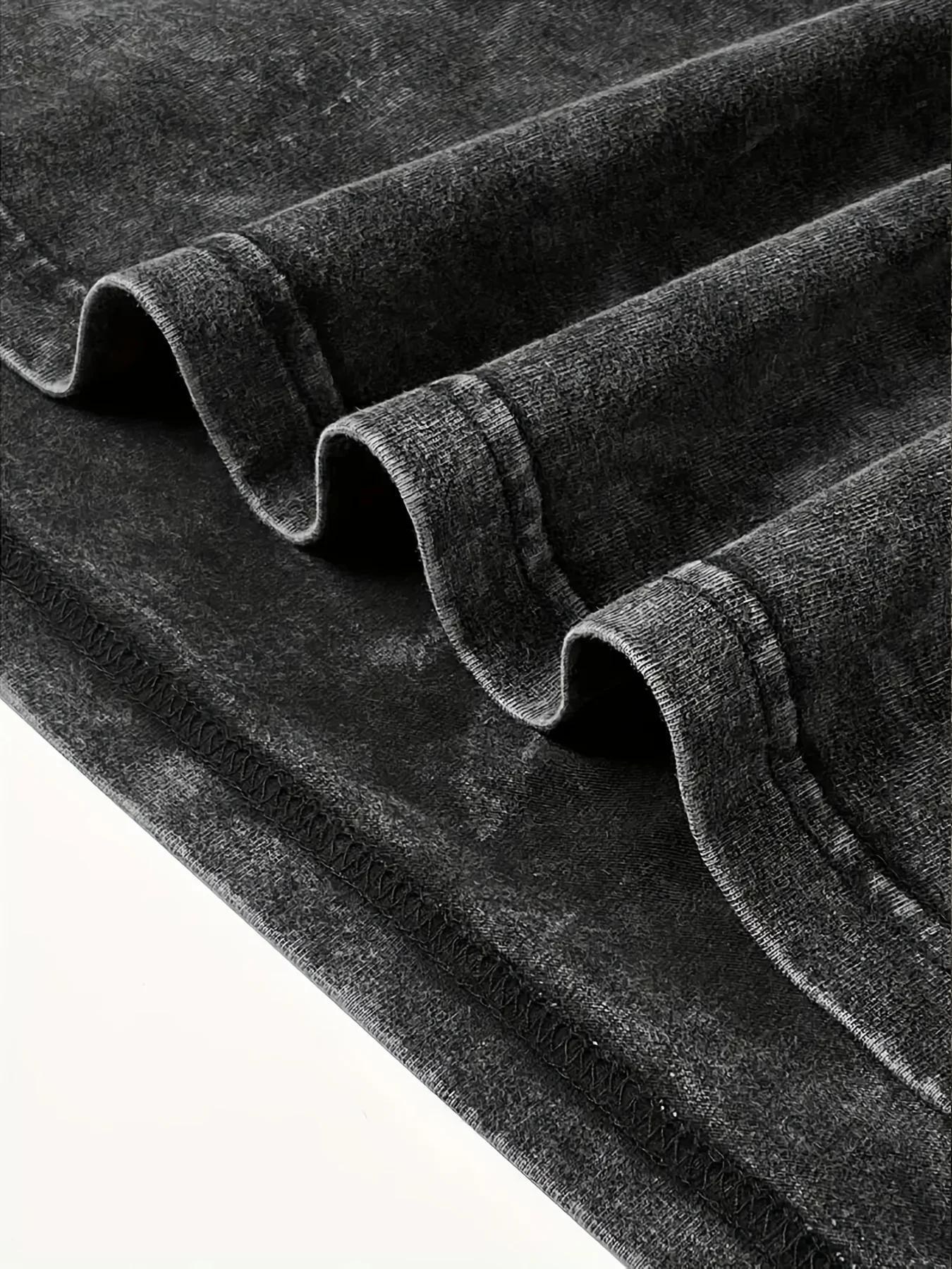 Chemise rétro délavée, vente flash du Nouvel An 2026 | Motif rétro, col rond, manches courtes pour