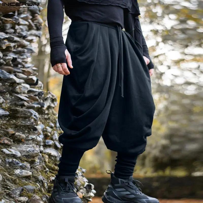 INCERUN hommes pantalons couleur unie cordon Joggers décontracté mâle sarouel Streetwear ample mode
