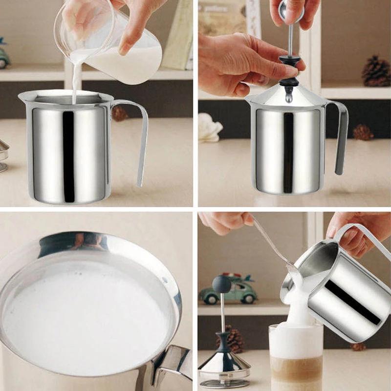 Mousseurs à lait en acier inoxydable, Double maille, mousse de lait pour café, lait, batteur d'œufs,