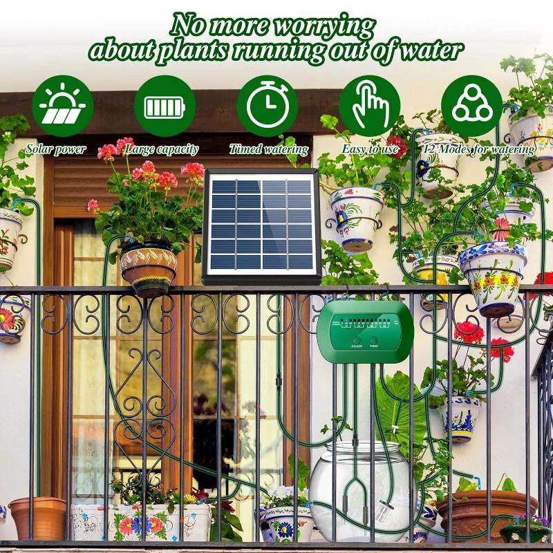 Kit d'irrigation goutte à goutte pour plantes en pot, système solaire pour jardin, système d'arrosag