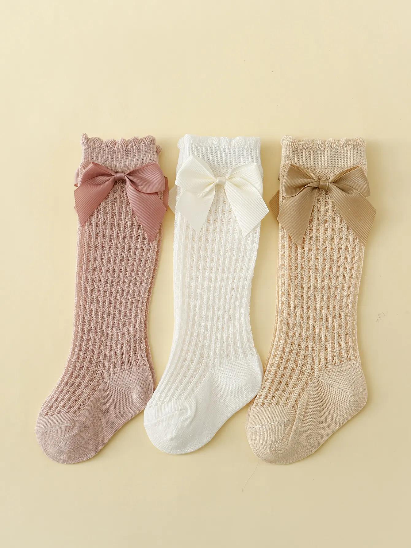 3 paires de chaussettes d'été pour bébés filles, avec nœuds, maille et dentelle, anti-moustiques, ch