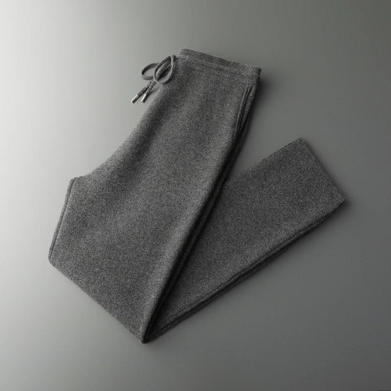 Pantalon épais taille haute pour hommes, petit pied, 100% laine mérinos tricotée, décontracté, mode,