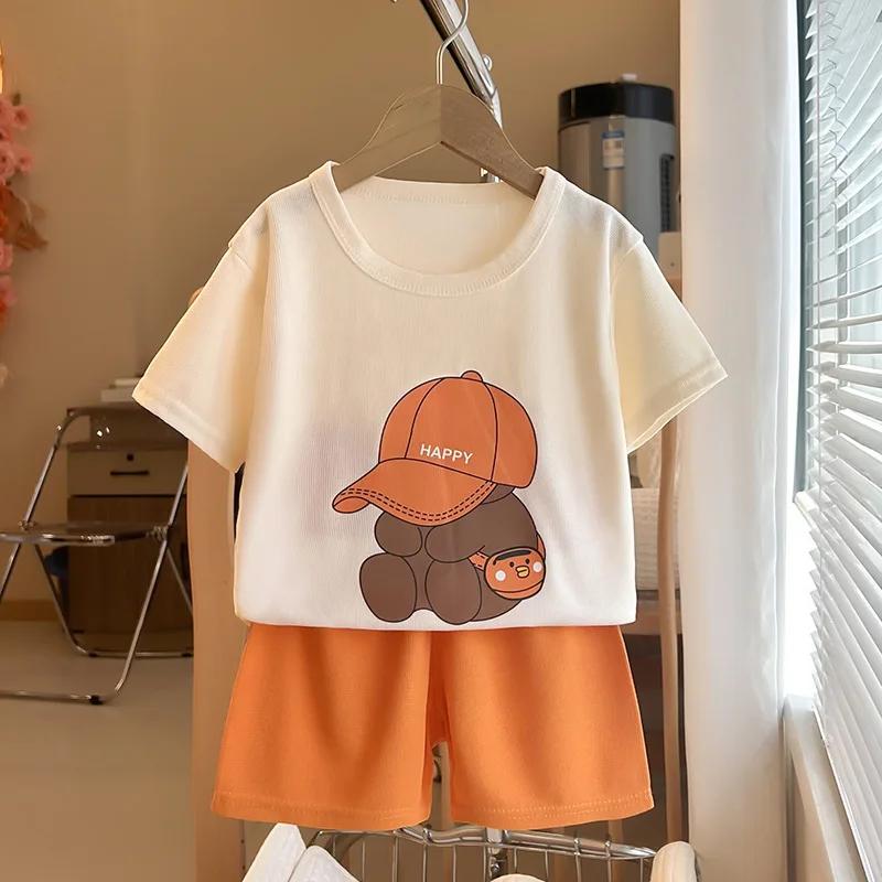 Costumes à manches courtes pour enfants, t-shirts à col rond, shorts pour documents solides, nouveau