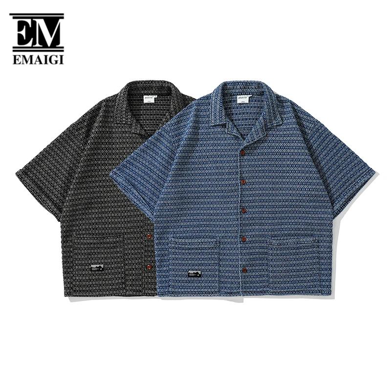 Chemises Vintage en Denim pour hommes, Streetwear, mode, ample, décontracté, à rayures, manches cour