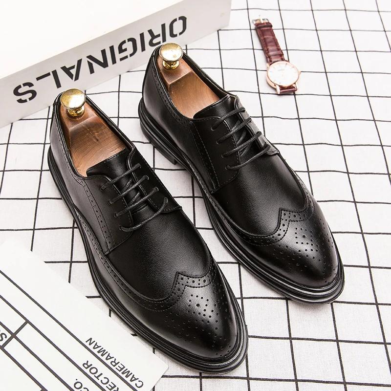 Chaussures en cuir Brogues de haute qualité pour hommes, chaussures habillées classiques pour bureau