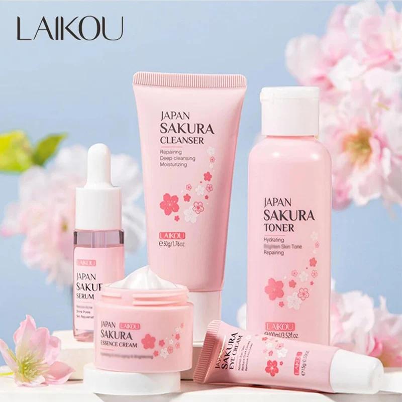 Ensemble de soins de la peau pour le visage, nettoyant, crème à l'essence de Sakura, toner hydratant